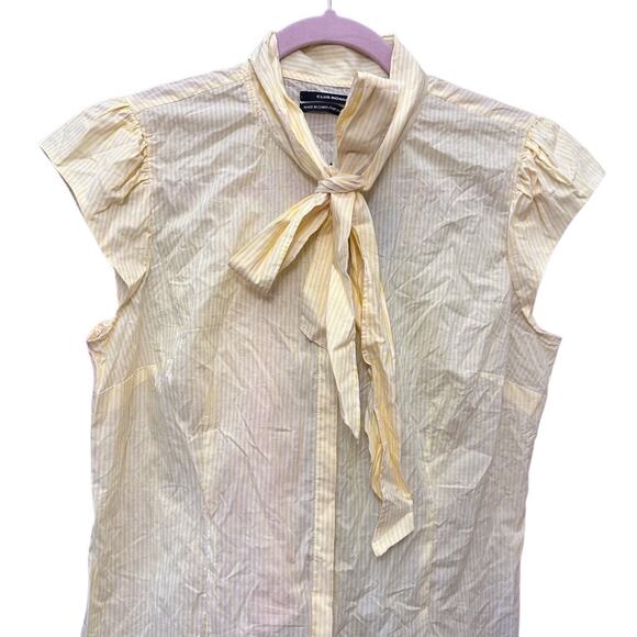 Club Monaco‎ Bow Neck Daffodil Blouse Button Striped Flutter Sleeve Size Large - Picture 8 of 10